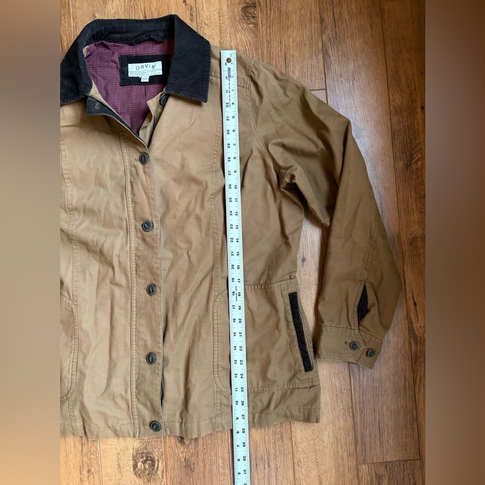 Womens Orvis Tan Canvas Field Chore Coat Jacket with Brown Corduroy Trim Size XL - Picture 8 of 12